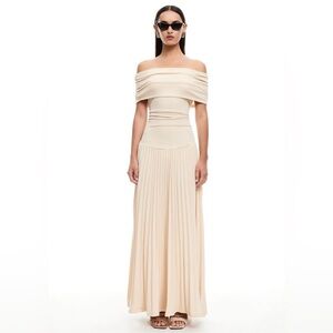 Elegant Off-Shoulder Cream Maxi Dress